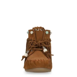 Cognac suède veterschoenen met franjes