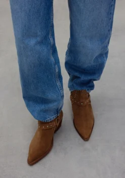 Cognac suède western enkellaarsjes met studs