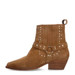 Cognac suède western enkellaarsjes met studs