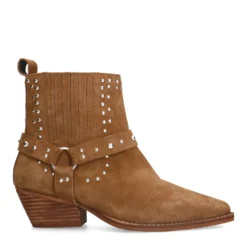 Cognac suède western enkellaarsjes met studs