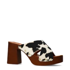 Cow print leren muiltjes met plateau hak