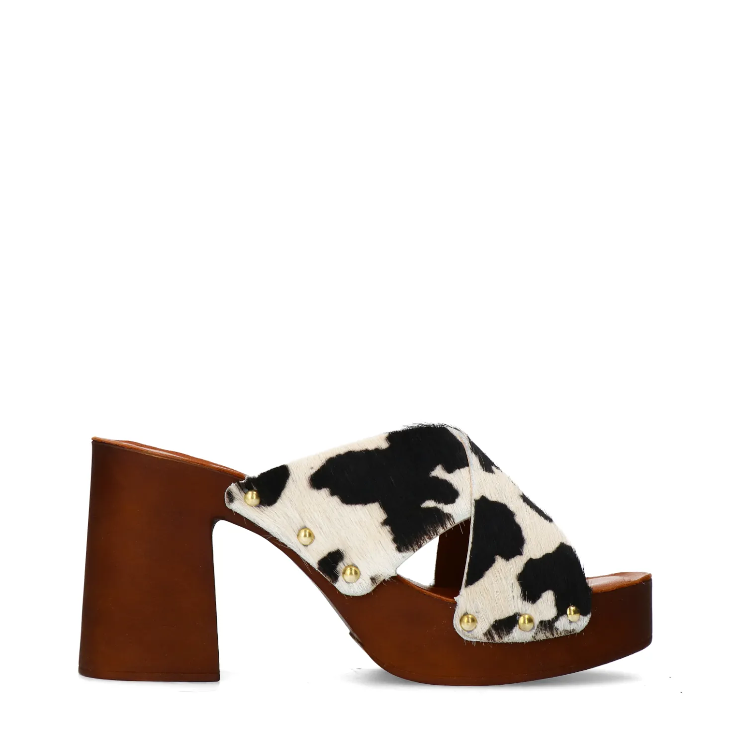 Cow print leren muiltjes met plateau hak