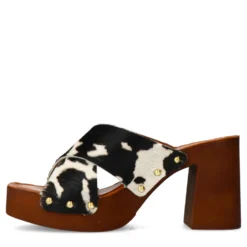 Cow print leren muiltjes met plateau hak