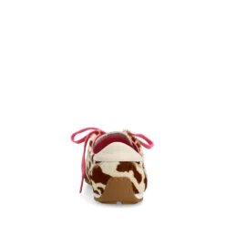Cow print sneakers met roze en bruine veters