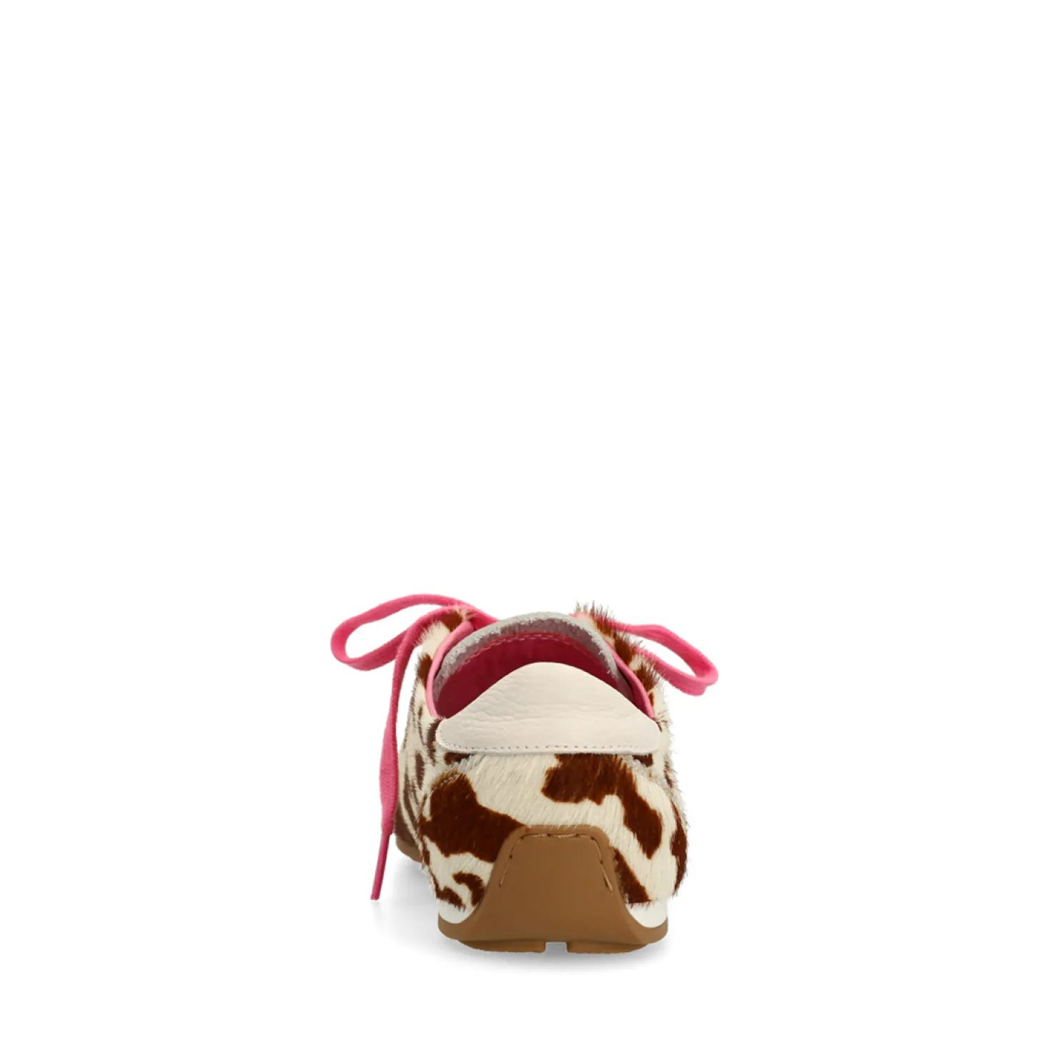 Cow print sneakers met roze en bruine veters
