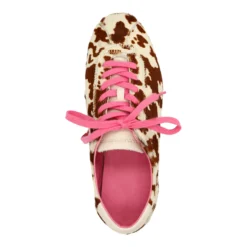 Cow print sneakers met roze en bruine veters