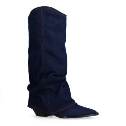 Donkerblauwe denim cowboylaarzen met flap