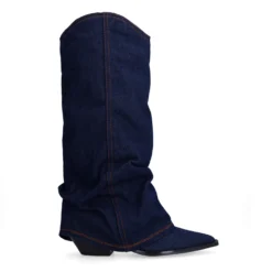 Donkerblauwe denim cowboylaarzen met flap