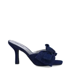 Donkerblauwe muiltjes met hak en strik