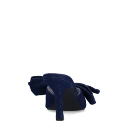 Donkerblauwe muiltjes met hak en strik