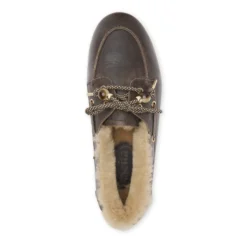 Donkerbruine leren bootschoenen met wol