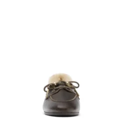 Donkerbruine leren bootschoenen met wol