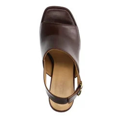 Donkerbruine leren sandalen met hak en gesp