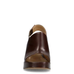 Donkerbruine leren sandalen met hak en gesp