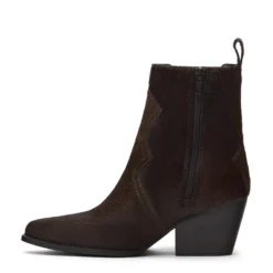 Donkerbruine pony hair enkellaarsjes met hak