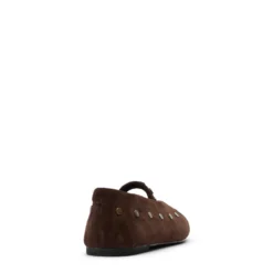 Donkerbruine suède ballerina's met goudkleurige studs