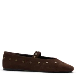 Donkerbruine suède ballerina's met goudkleurige studs