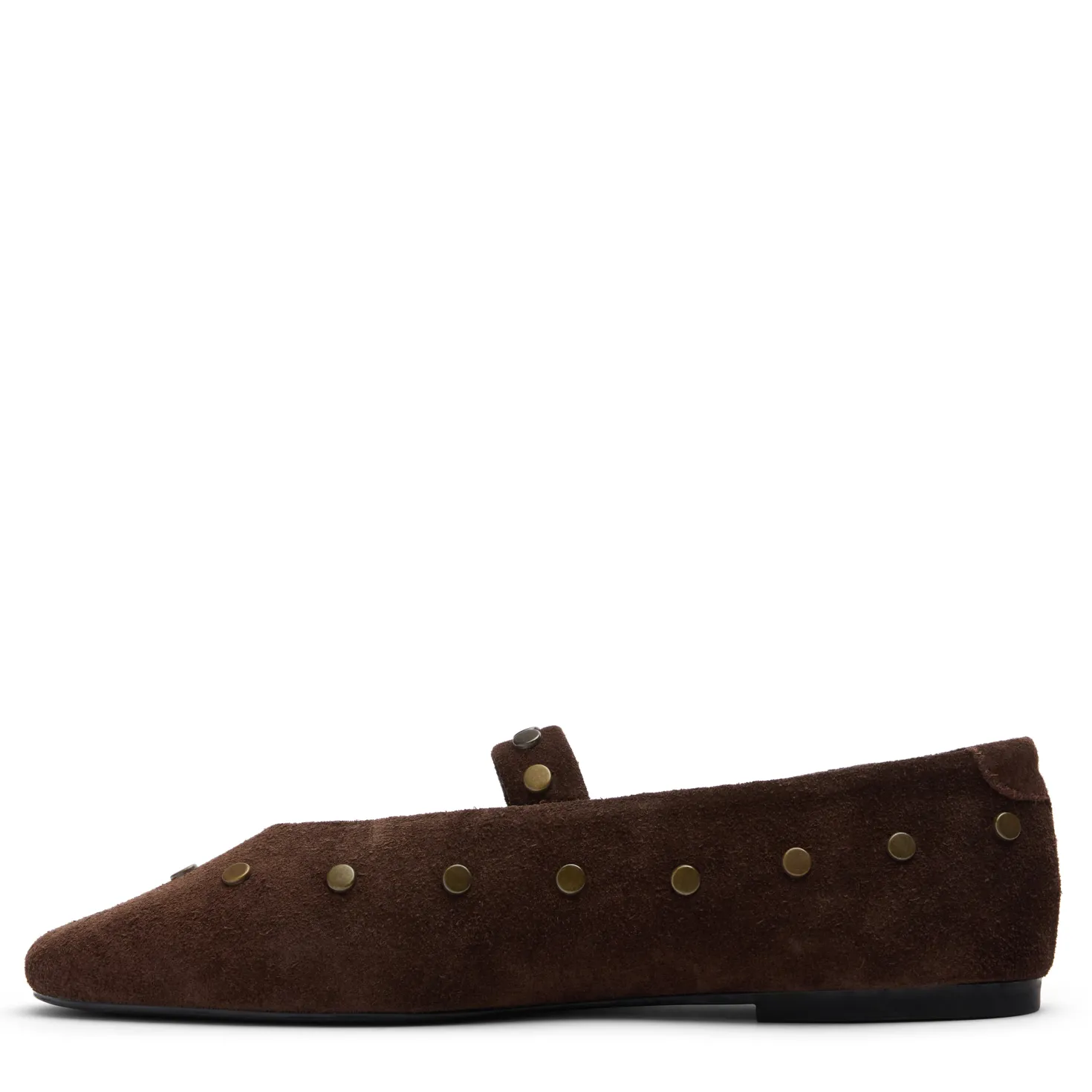 Donkerbruine suède ballerina's met goudkleurige studs