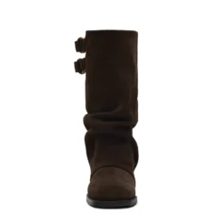 Donkerbruine suède biker boots met flap