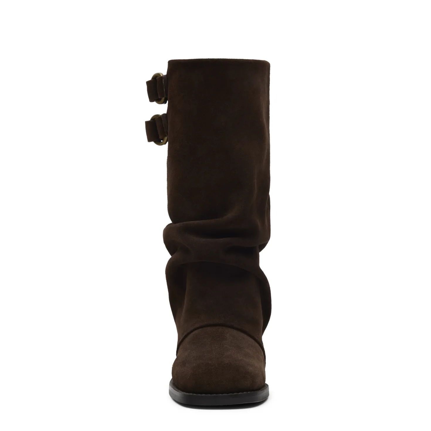 Donkerbruine suède biker boots met flap