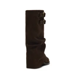 Donkerbruine suède biker boots met flap