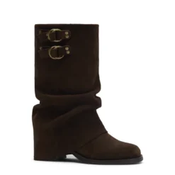 Donkerbruine suède biker boots met flap