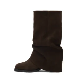 Donkerbruine suède biker boots met flap
