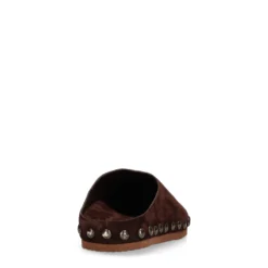 Donkerbruine suède clogs met studs