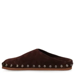 Donkerbruine suède clogs met studs