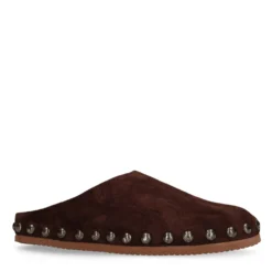 Donkerbruine suède clogs met studs