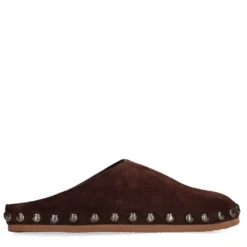 Donkerbruine suède clogs met studs