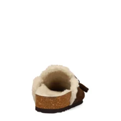 Donkerbruine suède clogs met wol