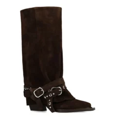 Donkerbruine suède cowboylaarzen met buckles