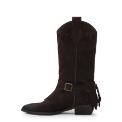 Donkerbruine suède cowboylaarzen met franjes