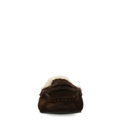 Donkerbruine suède faux fur loafers