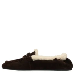 Donkerbruine suède faux fur loafers
