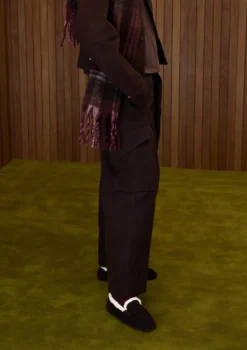 Donkerbruine suède faux fur loafers