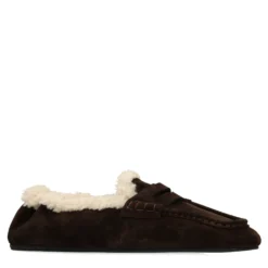 Donkerbruine suède faux fur loafers