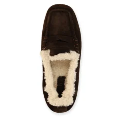 Donkerbruine suède faux fur loafers