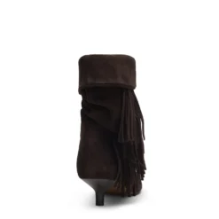 Donkerbruine suède slouchy enkellaarsjes met franjes