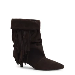 Donkerbruine suède slouchy enkellaarsjes met franjes