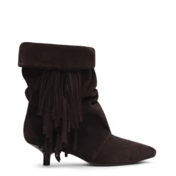 Donkerbruine suède slouchy enkellaarsjes met franjes