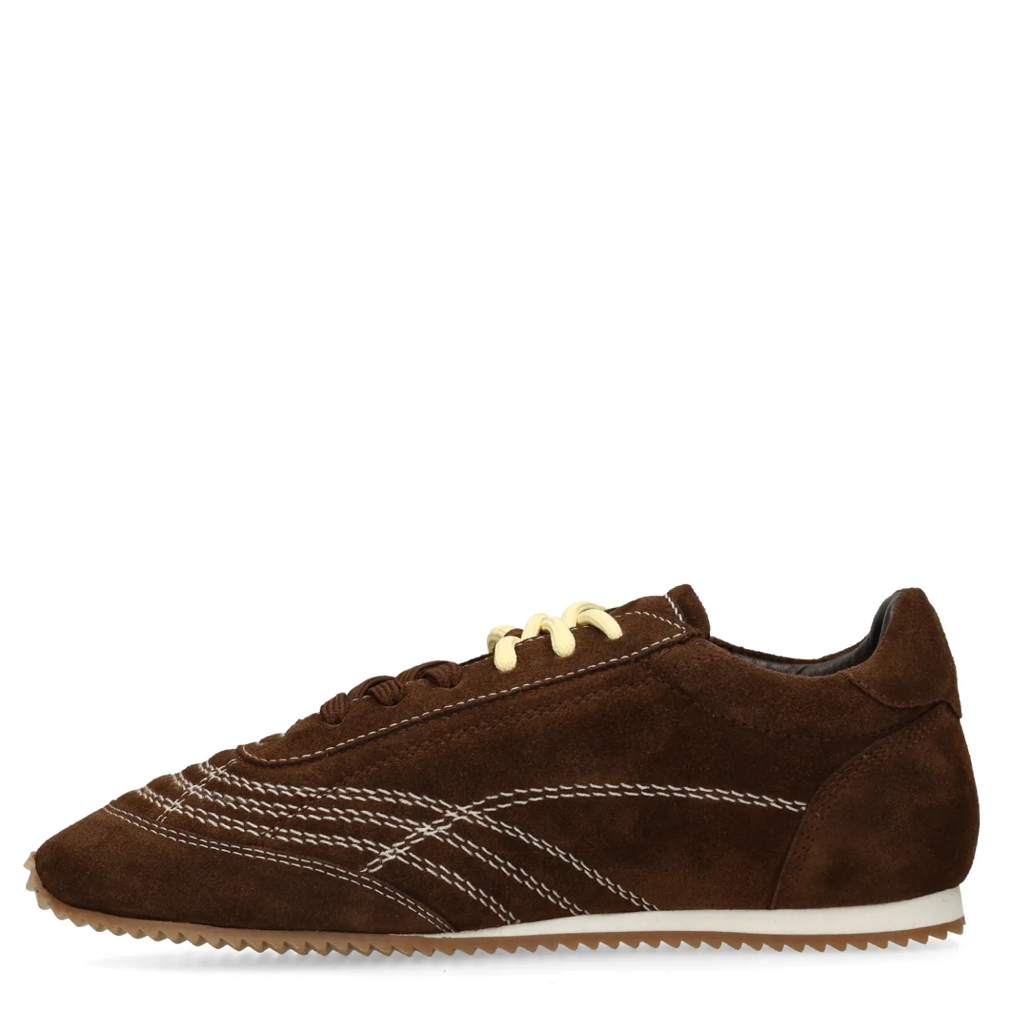 Donkerbruine suède sneakers met dubbele veters