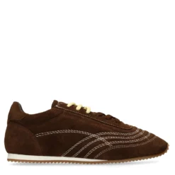 Donkerbruine suède sneakers met dubbele veters
