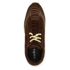Donkerbruine suède sneakers met dubbele veters