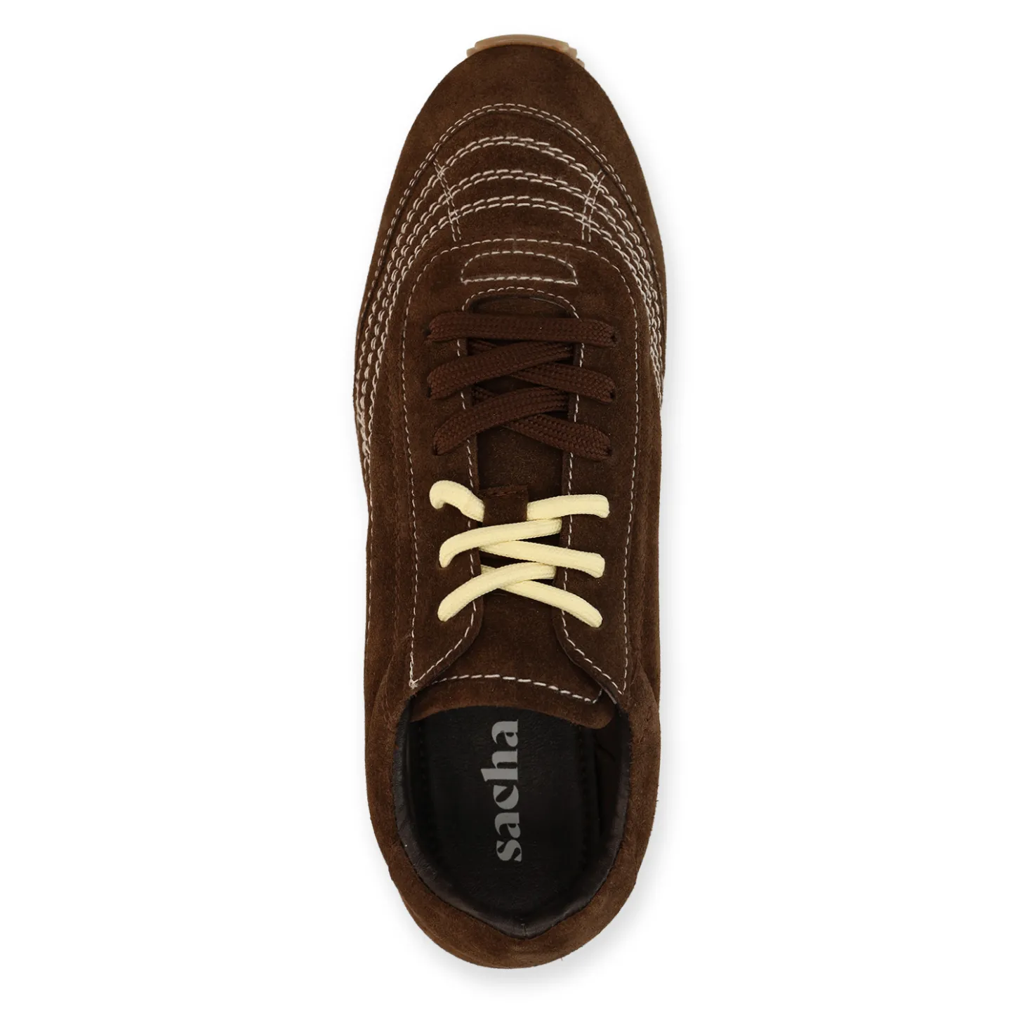 Donkerbruine suède sneakers met dubbele veters