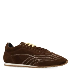 Donkerbruine suède sneakers met dubbele veters