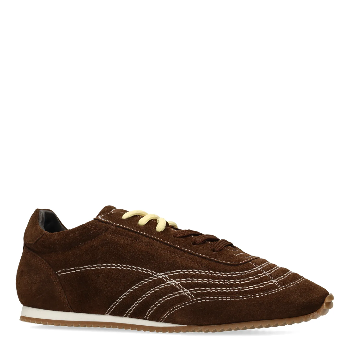 Donkerbruine suède sneakers met dubbele veters