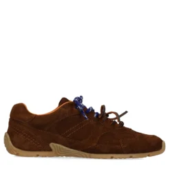 Donkerbruine suède sneakers met dubbele veters