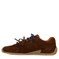 Donkerbruine suède sneakers met dubbele veters